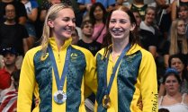 Mollie O'Callaghan (Gold) and Ariarne Titmus (Silver), 200m Freestyle, Paris 2024.jpg