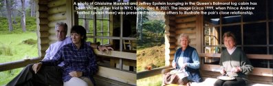 Ghislaine Maxwell and Jeffrey Epstein lounging in the Queen's Balmoral log cabin circa 1999 Co...jpg